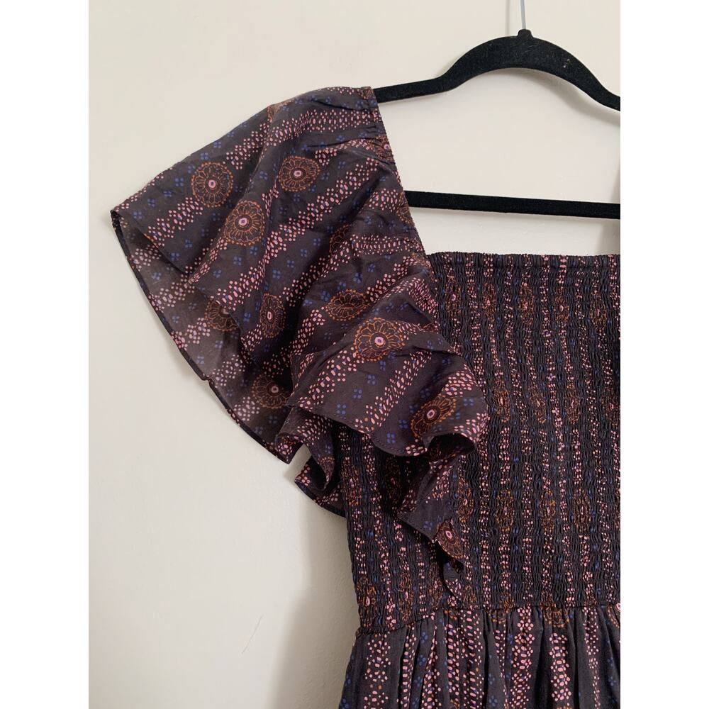 Soleil Floral Midnight Figue Estella Cotton Square Neck Mini Dress XS - Picture 4 of 10